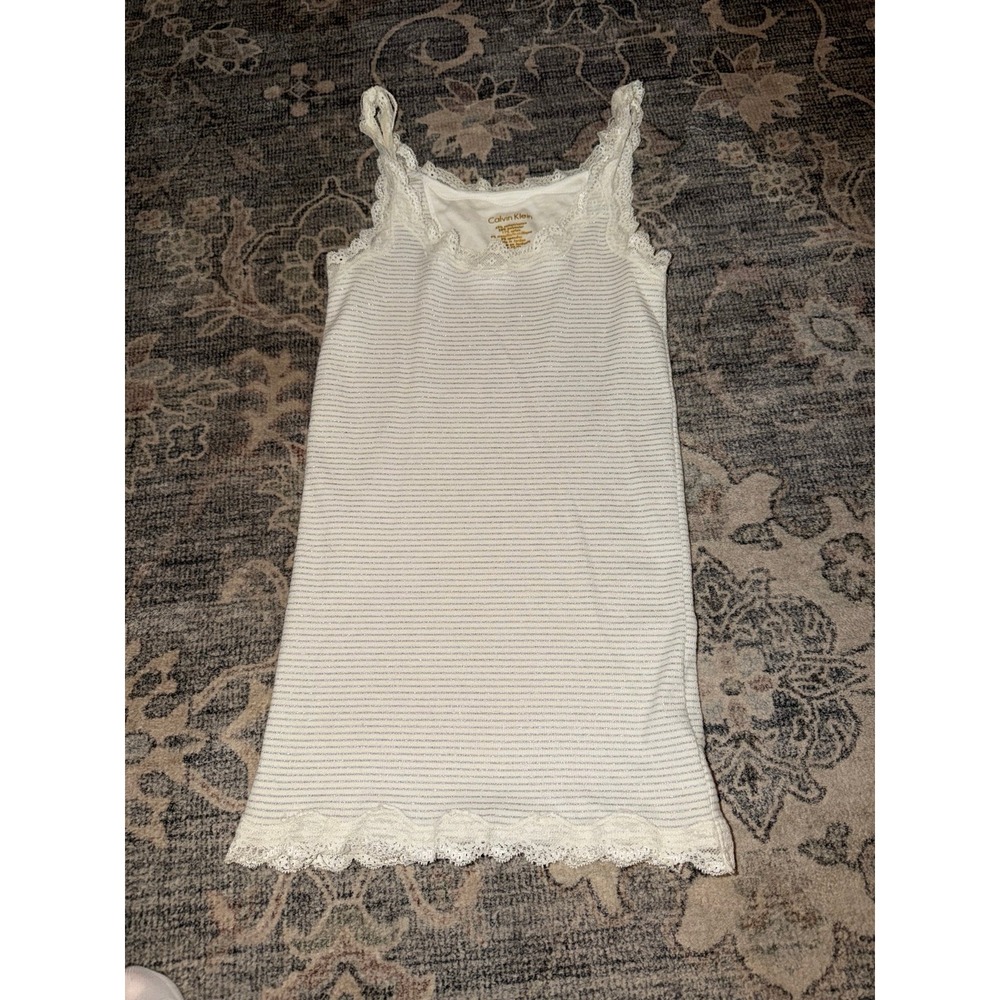 Vintage Y2K Calvin Klein Lace Trim Babydoll Tank Top Glitter Stripes